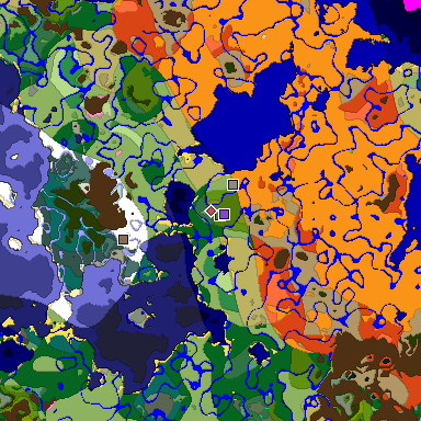 Predicted biome map of Java 1.20 seed -6673206916470521728 around estimated spawn