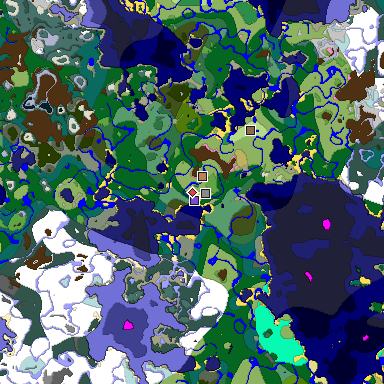 Predicted biome map of Java 1.20 seed -608743756830644242 around estimated spawn