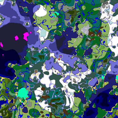Predicted biome map of Java 1.20 seed 1372418301280925335 around estimated spawn