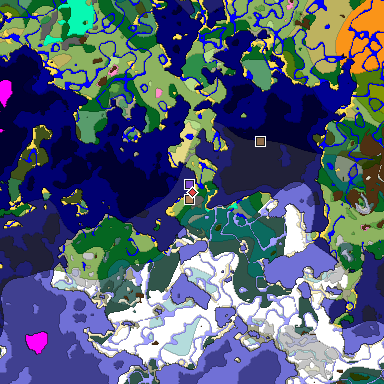 Predicted biome map of Java 1.20 seed -7460380819351178716 around estimated spawn