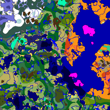 Predicted biome map of Java 1.20 seed 6586500210465049687 around estimated spawn
