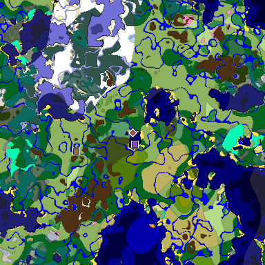 Predicted biome map of Java 1.20 seed -1501185077606150996 around estimated spawn