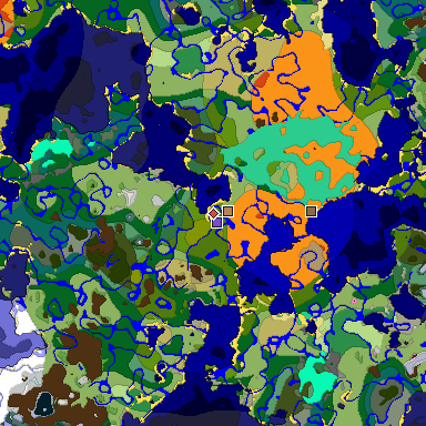 Predicted biome map of Java 1.20 seed -8212635165365879859 around estimated spawn