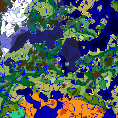 Predicted biome map of Java 1.20 seed 673342704262887182 around estimated spawn