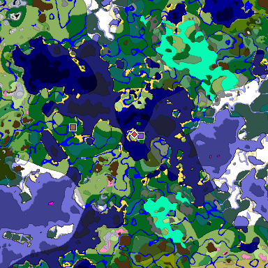 Predicted biome map of Java 1.20 seed -6599519029786112682 around estimated spawn