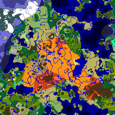 Predicted biome map of Java 1.20 seed -2664885132786676005 around estimated spawn