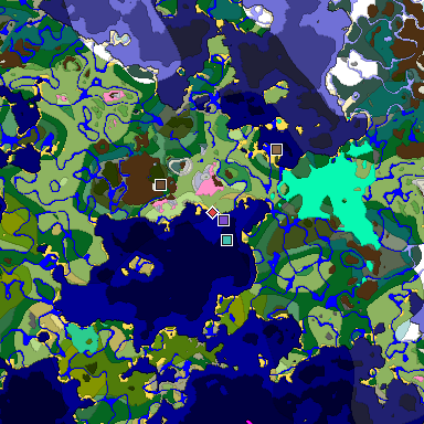 Predicted biome map of Java 1.20 seed 7687160254948643059 around estimated spawn