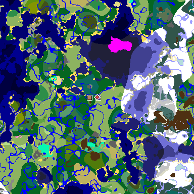 Map of Minecraft seed 2970965841070009407 around spawn