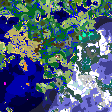 Map of Minecraft seed 2109947735381349346 around spawn