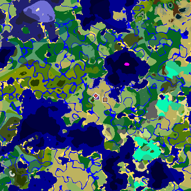 Map of Minecraft seed 4327158569729716504 around spawn