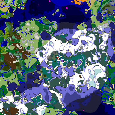 Predicted biome map of Java 1.20 seed -3432075338234963976 around estimated spawn