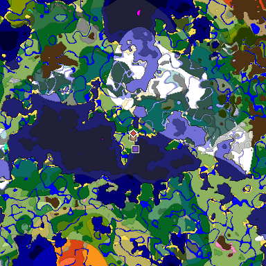 Predicted biome map of Java 1.20 seed 527620383737752164 around estimated spawn