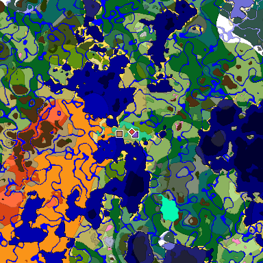 Predicted biome map of Java 1.20 seed -3663231438815439349 around estimated spawn