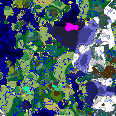 Predicted biome map of Java 1.20 seed 2970965841070009407 around estimated spawn