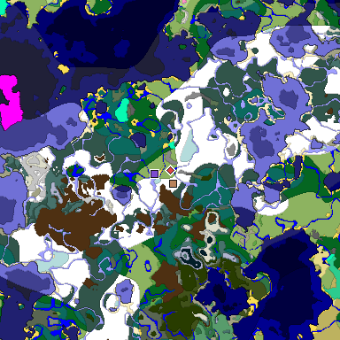 Predicted biome map of Java 1.20 seed 6426813201013066651 around estimated spawn