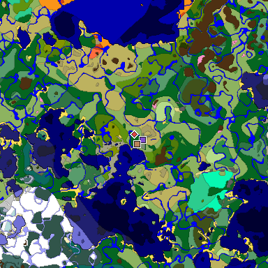 Predicted biome map of Java 1.20 seed -5305548896491847226 around estimated spawn