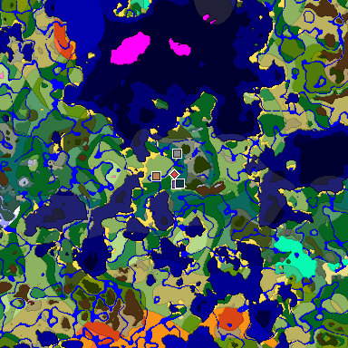 Predicted biome map of Java 1.20 seed -8578399705374348370 around estimated spawn