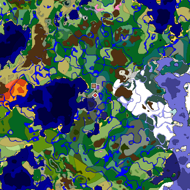 Predicted biome map of Java 1.20 seed 1640562188561942253 around estimated spawn