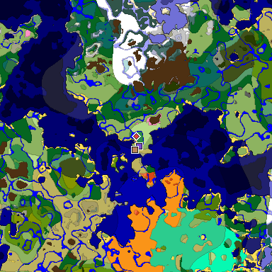 Predicted biome map of Java 1.20 seed -5148410520211455312 around estimated spawn