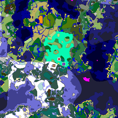 Predicted biome map of Java 1.20 seed 7064146791687681858 around estimated spawn
