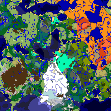 Predicted biome map of Java 1.20 seed -2395551526540848290 around estimated spawn