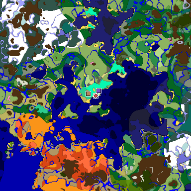 Predicted biome map of Java 1.20 seed -2814722605696956401 around estimated spawn