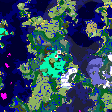 Predicted biome map of Java 1.20 seed 5081940009533753259 around estimated spawn