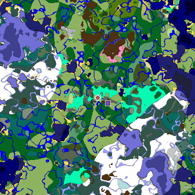 Predicted biome map of Java 1.20 seed -8380414790318967294 around estimated spawn