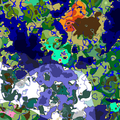 Predicted biome map of Java 1.20 seed -2087675189094536154 around estimated spawn