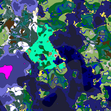 Predicted biome map of Java 1.20 seed 8467385706675235457 around estimated spawn