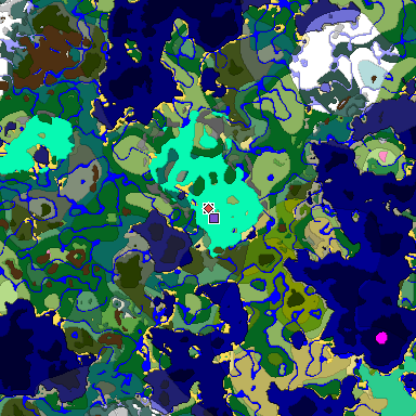 Predicted biome map of Java 1.20 seed -3585787065073973216 around estimated spawn