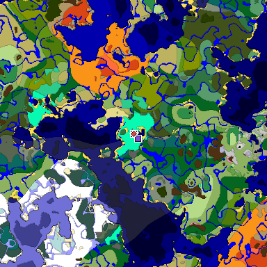 Predicted biome map of Java 1.20 seed -4074601347613797693 around estimated spawn