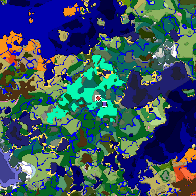 Predicted biome map of Java 1.20 seed 3063146462851897673 around estimated spawn