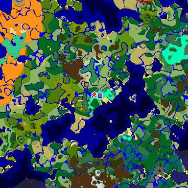 Predicted biome map of Java 1.20 seed 5000278530277379250 around estimated spawn