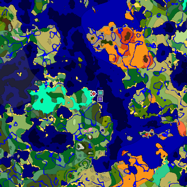 Predicted biome map of Java 1.20 seed 3177141523318872158 around estimated spawn