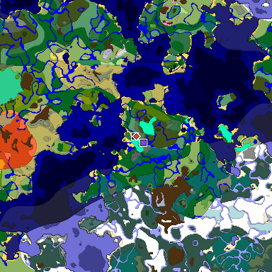 Predicted biome map of Java 1.20 seed -4946976369029323263 around estimated spawn