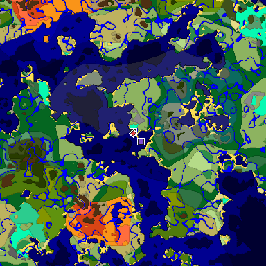 Predicted biome map of Java 1.20 seed 834158251477154734 around estimated spawn