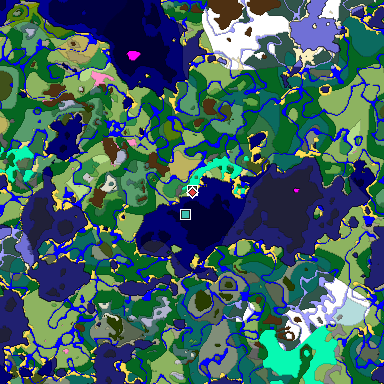 Predicted biome map of Java 1.20 seed -7285150659515825118 around estimated spawn