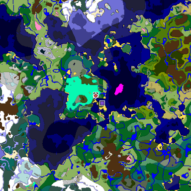 Predicted biome map of Java 1.20 seed -8409350546945411912 around estimated spawn