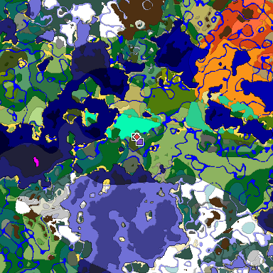 Predicted biome map of Java 1.20 seed -5409995354125665350 around estimated spawn