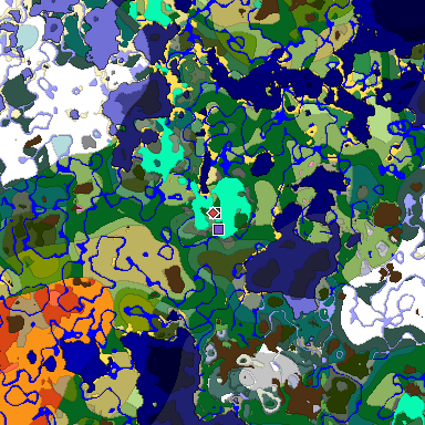 Predicted biome map of Java 1.20 seed -4951529724949180620 around estimated spawn