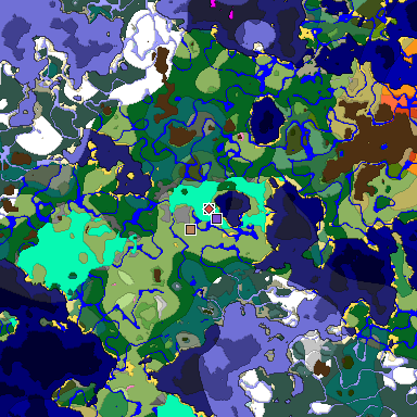 Predicted biome map of Java 1.20 seed -2459993280765503659 around estimated spawn