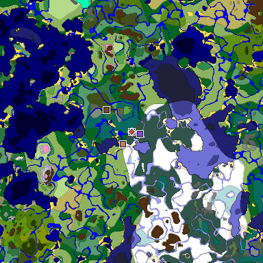 Predicted biome map of Java 1.20 seed -1878282404170152771 around estimated spawn