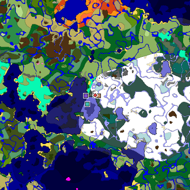 Predicted biome map of Java 1.20 seed 3640782468358601670 around estimated spawn