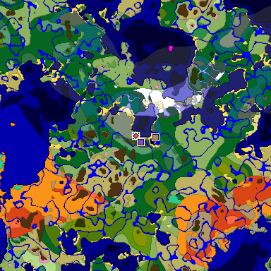 Predicted biome map of Java 1.20 seed 222698465524355990 around estimated spawn