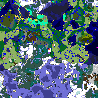 Predicted biome map of Java 1.20 seed 8107781875713487195 around estimated spawn