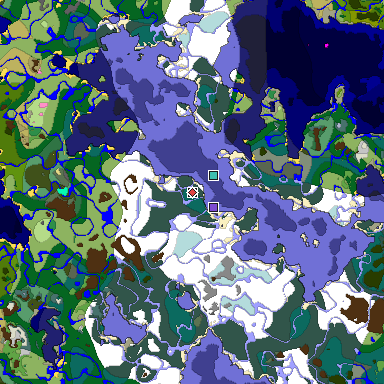 Predicted biome map of Java 1.20 seed 4481994336739293488 around estimated spawn