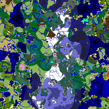 Predicted biome map of Java 1.20 seed -4787639274501681882 around estimated spawn