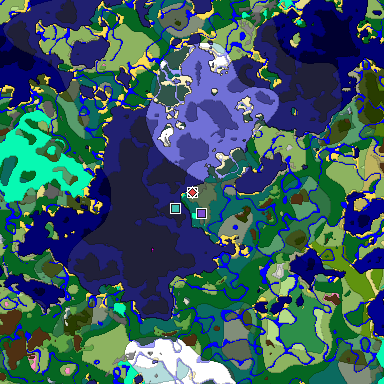 Predicted biome map of Java 1.20 seed -307847159771285848 around estimated spawn