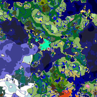 Predicted biome map of Java 1.20 seed -4374821448858649814 around estimated spawn